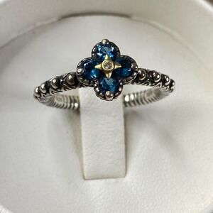 Barbara Bixby Blue Topaz Gemstone Stack Flower Ring‎ Sterling Silver 18K Sz 9